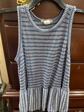 Blue and White Striped Sleeveless Peplum Dress